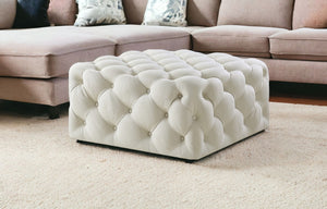 Homeroots 33" White Linen Rolling Tufted Cocktail Ottoman Cream White,Linen  490619
