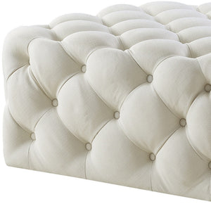 Homeroots 33" White Linen Rolling Tufted Cocktail Ottoman Cream White,Linen  490619