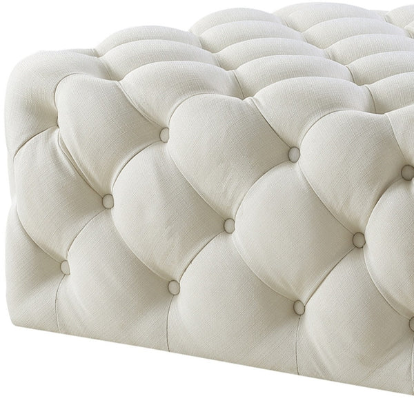 Homeroots 33" White Linen Rolling Tufted Cocktail Ottoman Cream White,Linen  490619