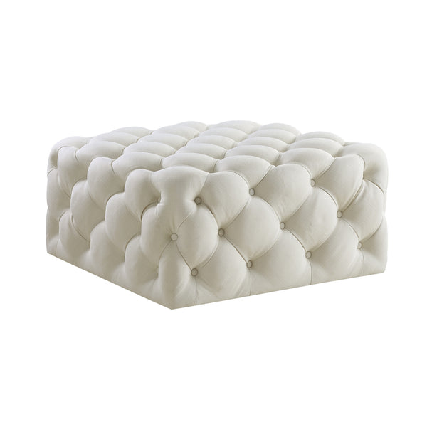 Homeroots 33" White Linen Rolling Tufted Cocktail Ottoman Cream White,Linen  490619