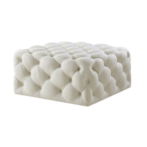 Homeroots 33" White Linen Rolling Tufted Cocktail Ottoman Cream White,Linen  490619