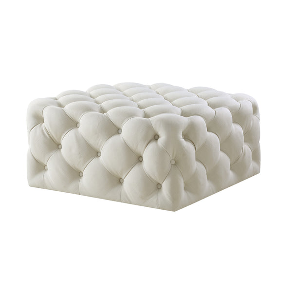 Homeroots 33" White Linen Rolling Tufted Cocktail Ottoman Cream White,Linen  490619