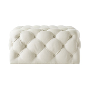 Homeroots 33" White Linen Rolling Tufted Cocktail Ottoman Cream White,Linen  490619