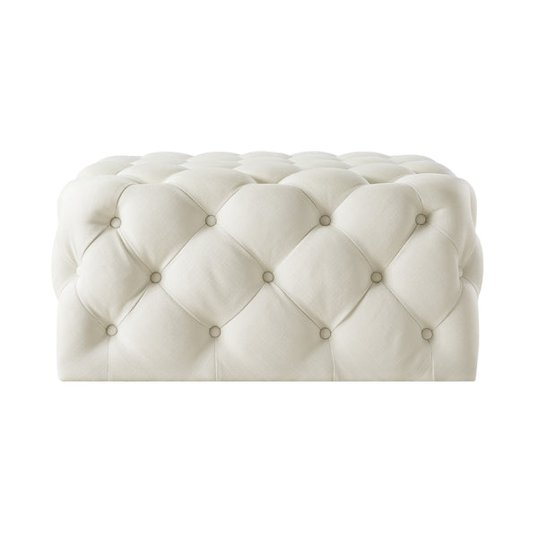 Homeroots 33" White Linen Rolling Tufted Cocktail Ottoman Cream White,Linen  490619