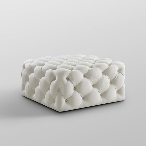Homeroots 33" White Linen Rolling Tufted Cocktail Ottoman Cream White,Linen  490619