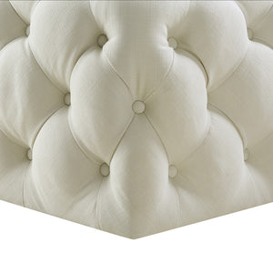 Homeroots 33" White Linen Rolling Tufted Cocktail Ottoman Cream White,Linen  490619