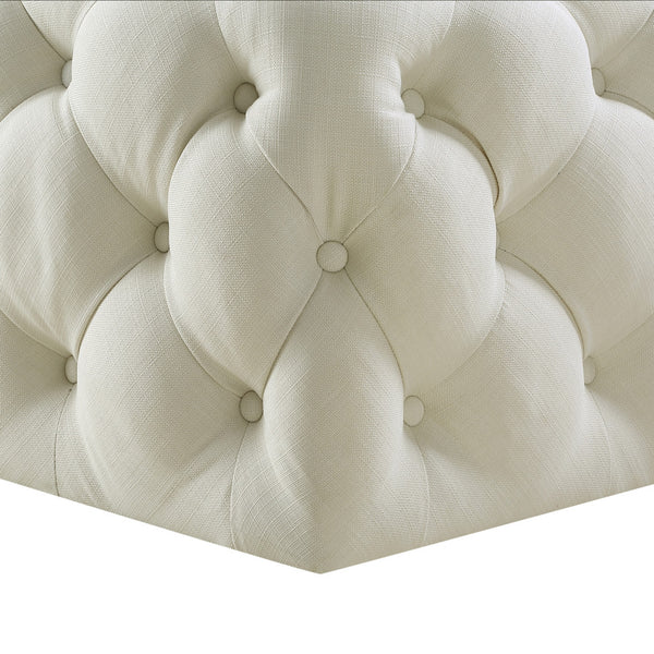 Homeroots 33" White Linen Rolling Tufted Cocktail Ottoman Cream White,Linen  490619