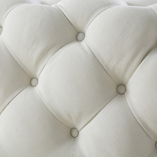 Homeroots 33" White Linen Rolling Tufted Cocktail Ottoman Cream White,Linen  490619