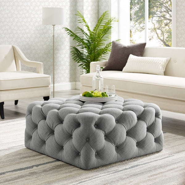 Homeroots 33" Light Gray Linen Rolling Tufted Cocktail Ottoman Light Grey,Linen  490620