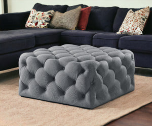 Homeroots 33" Light Gray Linen Rolling Tufted Cocktail Ottoman Light Grey,Linen  490620
