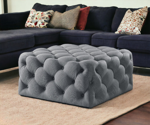 Homeroots 33" Light Gray Linen Rolling Tufted Cocktail Ottoman Light Grey,Linen  490620