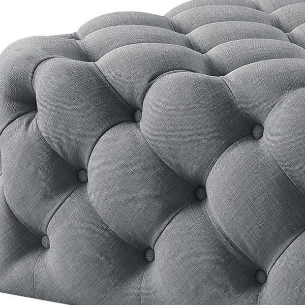 Homeroots 33" Light Gray Linen Rolling Tufted Cocktail Ottoman Light Grey,Linen  490620