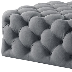 Homeroots 33" Light Gray Linen Rolling Tufted Cocktail Ottoman Light Grey,Linen  490620