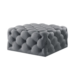 Homeroots 33" Light Gray Linen Rolling Tufted Cocktail Ottoman Light Grey,Linen  490620