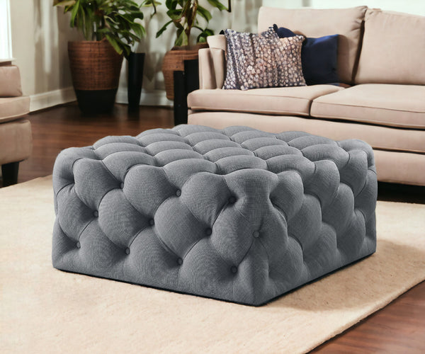 Homeroots 33" Light Gray Linen Rolling Tufted Cocktail Ottoman Light Grey,Linen  490620