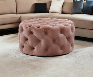 Homeroots 33" Blush Velvet Rolling Tufted Round Cocktail Ottoman Blush,Velvet  490621