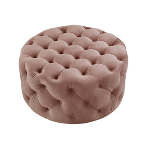 Homeroots 33" Blush Velvet Rolling Tufted Round Cocktail Ottoman Blush,Velvet  490621