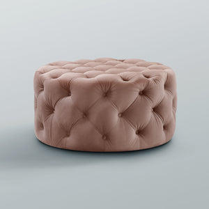 Homeroots 33" Blush Velvet Rolling Tufted Round Cocktail Ottoman Blush,Velvet  490621