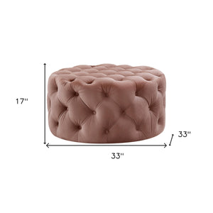 Homeroots 33" Blush Velvet Rolling Tufted Round Cocktail Ottoman Blush,Velvet  490621