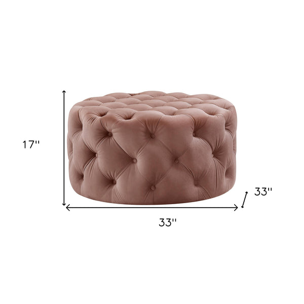 Homeroots 33" Blush Velvet Rolling Tufted Round Cocktail Ottoman Blush,Velvet  490621