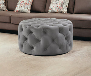 Homeroots 33" Gray Velvet Rolling Tufted Round Cocktail Ottoman Grey,Velvet  490622