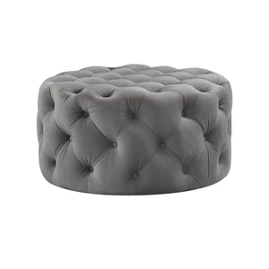 Homeroots 33" Gray Velvet Rolling Tufted Round Cocktail Ottoman Grey,Velvet  490622
