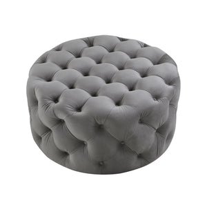 Homeroots 33" Gray Velvet Rolling Tufted Round Cocktail Ottoman Grey,Velvet  490622