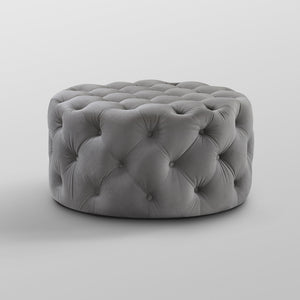Homeroots 33" Gray Velvet Rolling Tufted Round Cocktail Ottoman Grey,Velvet  490622
