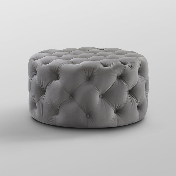 Homeroots 33" Gray Velvet Rolling Tufted Round Cocktail Ottoman Grey,Velvet  490622