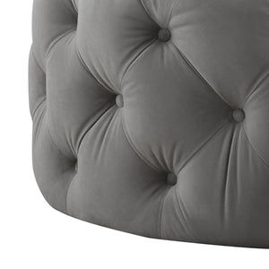 Homeroots 33" Gray Velvet Rolling Tufted Round Cocktail Ottoman Grey,Velvet  490622