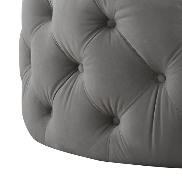 Homeroots 33" Gray Velvet Rolling Tufted Round Cocktail Ottoman Grey,Velvet  490622