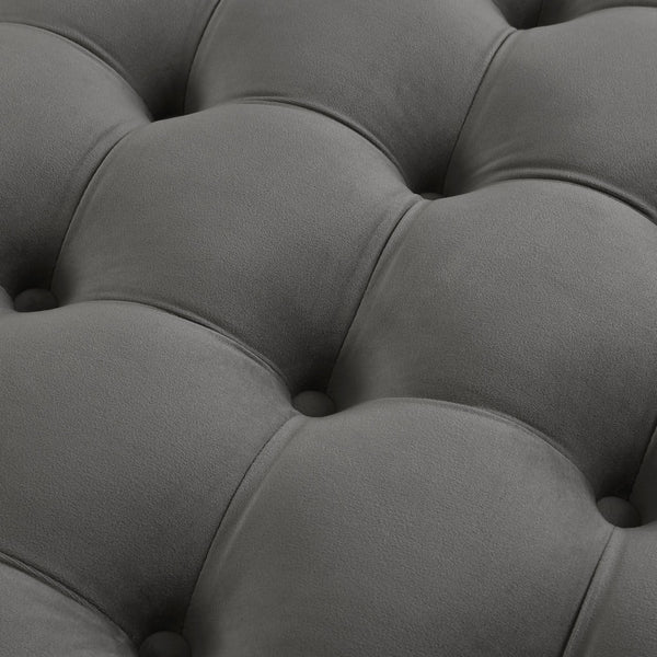 Homeroots 33" Gray Velvet Rolling Tufted Round Cocktail Ottoman Grey,Velvet  490622