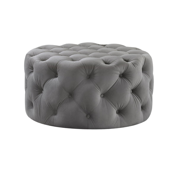 Homeroots 33" Gray Velvet Rolling Tufted Round Cocktail Ottoman Grey,Velvet  490622