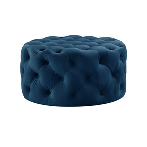 Homeroots 33" Navy Blue Velvet Rolling Tufted Round Cocktail Ottoman Navy,Velvet  490623