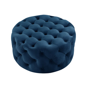 Homeroots 33" Navy Blue Velvet Rolling Tufted Round Cocktail Ottoman Navy,Velvet  490623