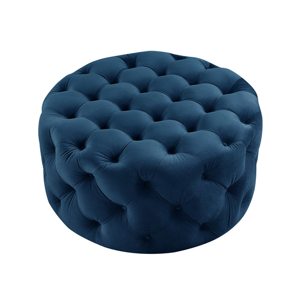Homeroots 33" Navy Blue Velvet Rolling Tufted Round Cocktail Ottoman Navy,Velvet  490623
