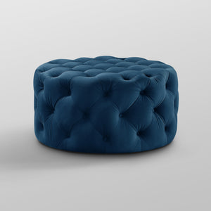 Homeroots 33" Navy Blue Velvet Rolling Tufted Round Cocktail Ottoman Navy,Velvet  490623