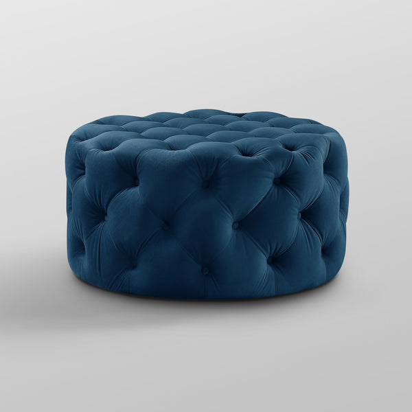 Homeroots 33" Navy Blue Velvet Rolling Tufted Round Cocktail Ottoman Navy,Velvet  490623