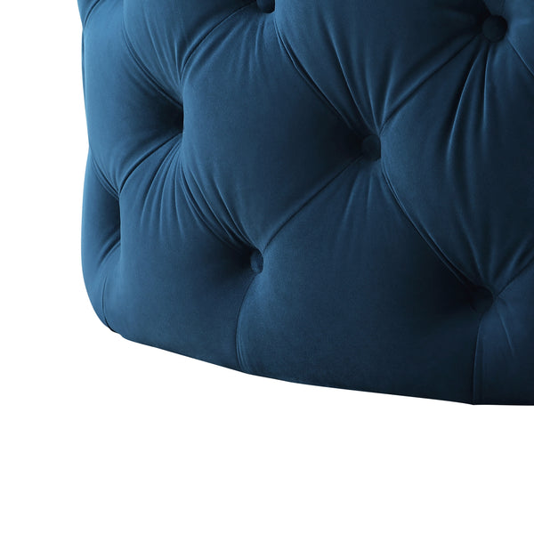 Homeroots 33" Navy Blue Velvet Rolling Tufted Round Cocktail Ottoman Navy,Velvet  490623