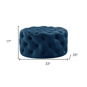 Homeroots 33" Navy Blue Velvet Rolling Tufted Round Cocktail Ottoman Navy,Velvet  490623
