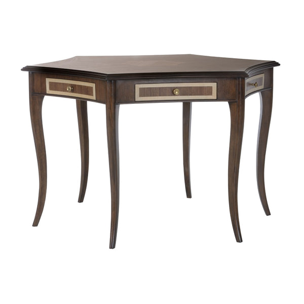 Wildwood Game Hexagon Table With Oak & Maple Inlay, Walnut Finish, Built-In Drawers For Cards & Tokens 490624