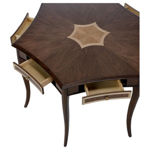 Wildwood Game Hexagon Table With Oak & Maple Inlay, Walnut Finish, Built-In Drawers For Cards & Tokens 490624