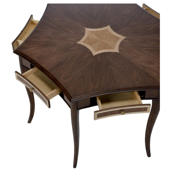 Wildwood Game Hexagon Table With Oak & Maple Inlay, Walnut Finish, Built-In Drawers For Cards & Tokens 490624