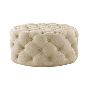 Homeroots 33" Beige Linen  Rolling Tufted Round Cocktail Ottoman Beige,Linen  490624
