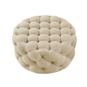 Homeroots 33" Beige Linen  Rolling Tufted Round Cocktail Ottoman Beige,Linen  490624