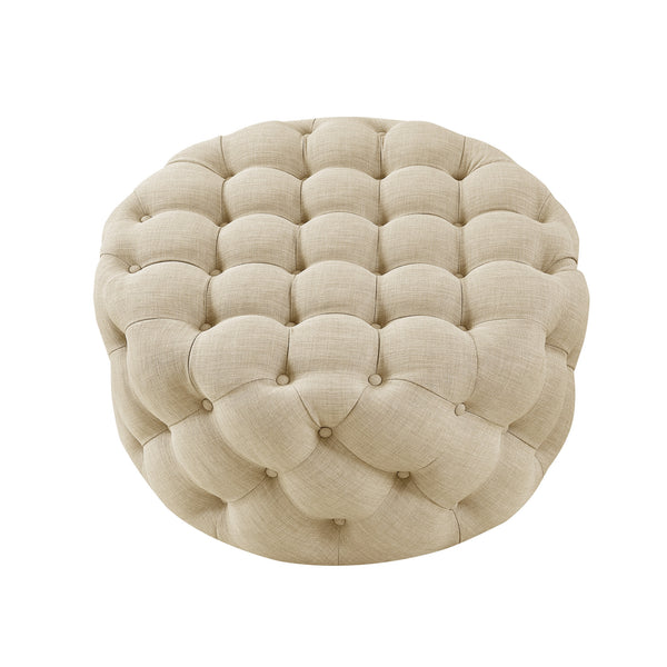 Homeroots 33" Beige Linen  Rolling Tufted Round Cocktail Ottoman Beige,Linen  490624
