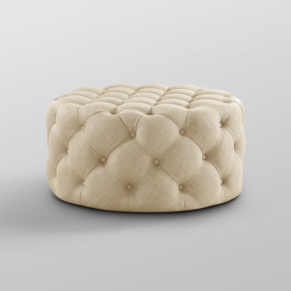 Homeroots 33" Beige Linen  Rolling Tufted Round Cocktail Ottoman Beige,Linen  490624