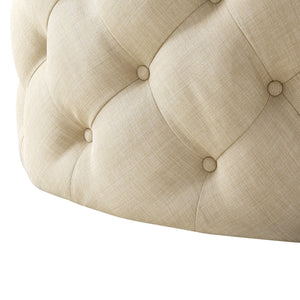 Homeroots 33" Beige Linen  Rolling Tufted Round Cocktail Ottoman Beige,Linen  490624