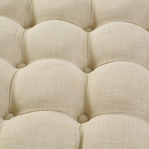 Homeroots 33" Beige Linen  Rolling Tufted Round Cocktail Ottoman Beige,Linen  490624