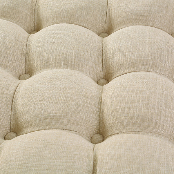 Homeroots 33" Beige Linen  Rolling Tufted Round Cocktail Ottoman Beige,Linen  490624